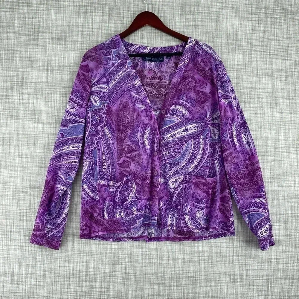 Susan Graver chiffon blouse button down XL purple 3574